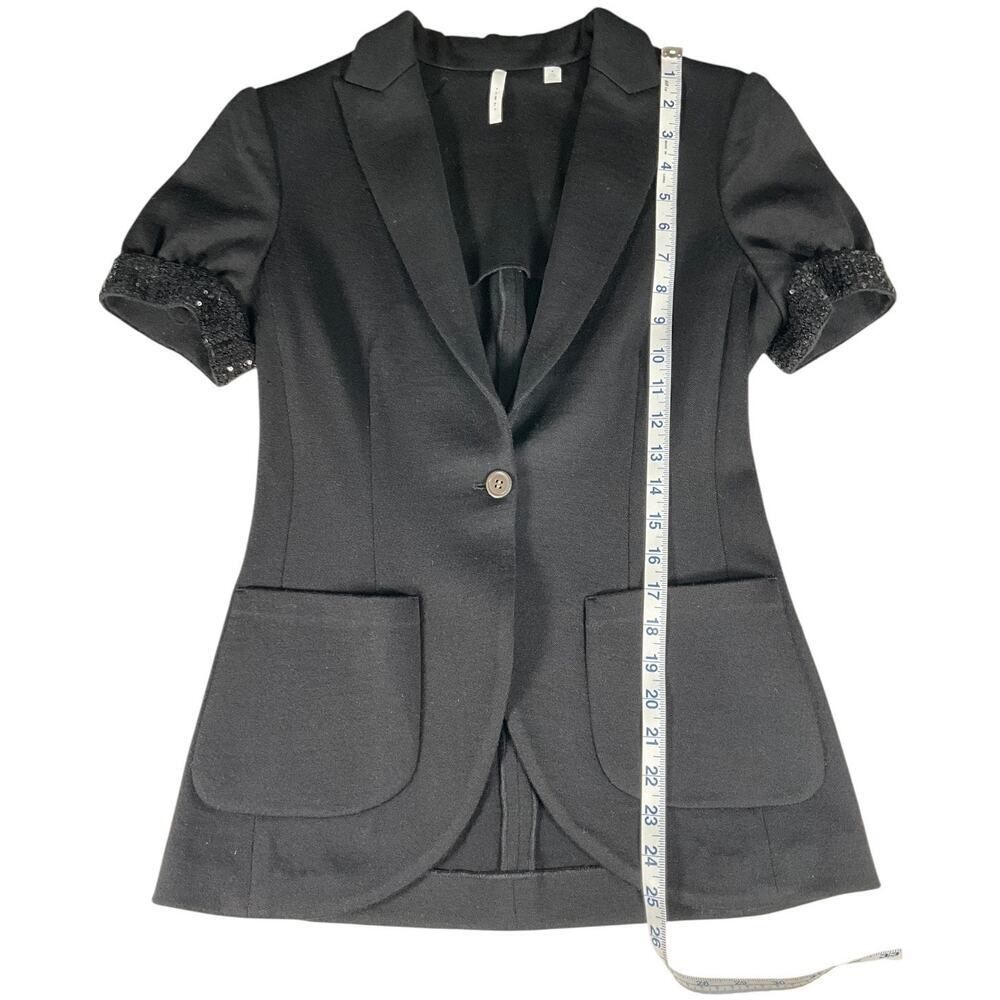 ISLI Black Sequin Sleeve Short-Sleeve Blazer Size 8 (100% Wool Blend) Vintage - Picture 6 of 13
